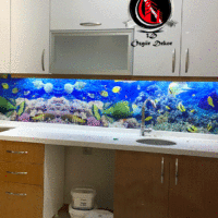 3D Akvaryum tezgah arası cam panel